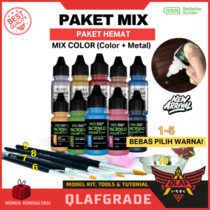 PAKET ACRYLO MIX - BEST PAINT for beginner Model Kit Gundam handbrush