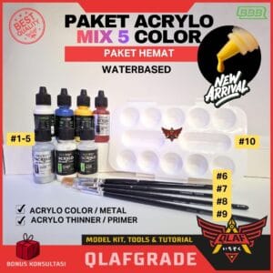 Paket Acrylo Mix 5 (Warna Campur + Palet + Kuas)