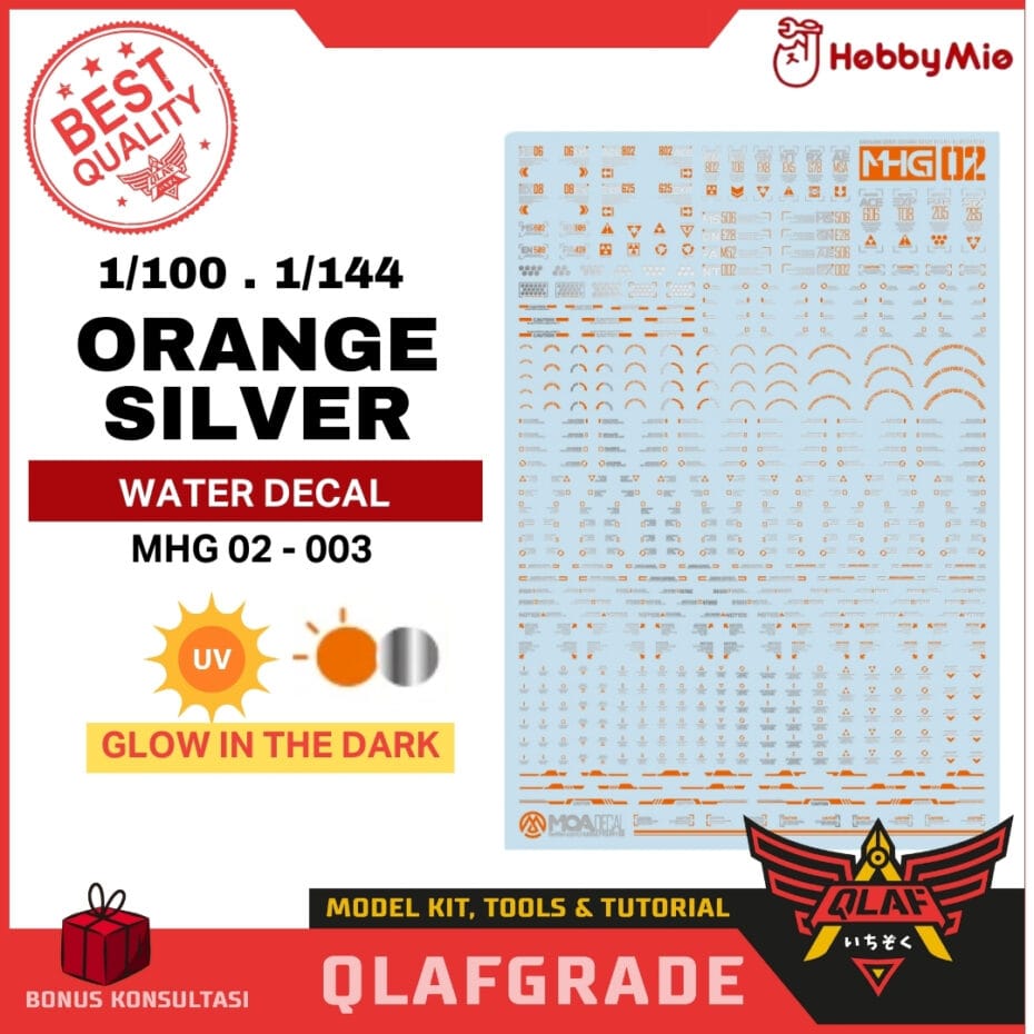 Water Decal MHG 02 - 003 UV ORANGE SILVER Hobby mio - MH HG RG Decal ...