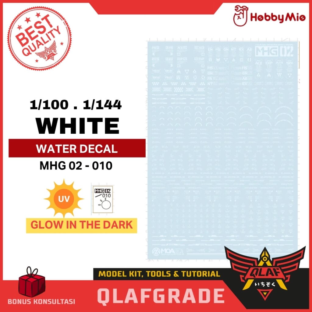 Water Decal MHG 02 - 010 UV WHITE Hobby mio - MH HG RG Decal gundam ...