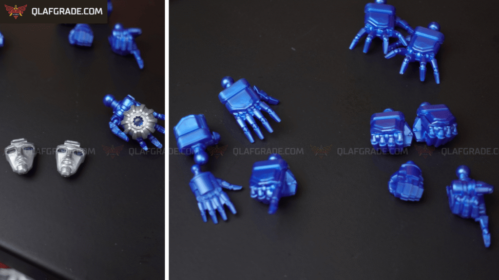 Berbagai macam pilihan bentuk telapak tangan ekstra untuk model kit Blokees Optimus Prime Transformer One Action Edition.