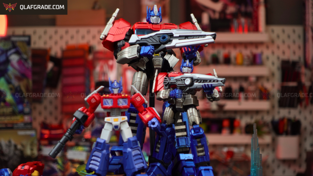 Tampilan utuh model kit Blokees Optimus Prime Transformer One Action Edition dengan proporsi kokoh.