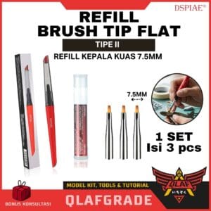 Refill kepala kuas FLAT 7.5 mm isi 3 dspiae brush tip Flat type II