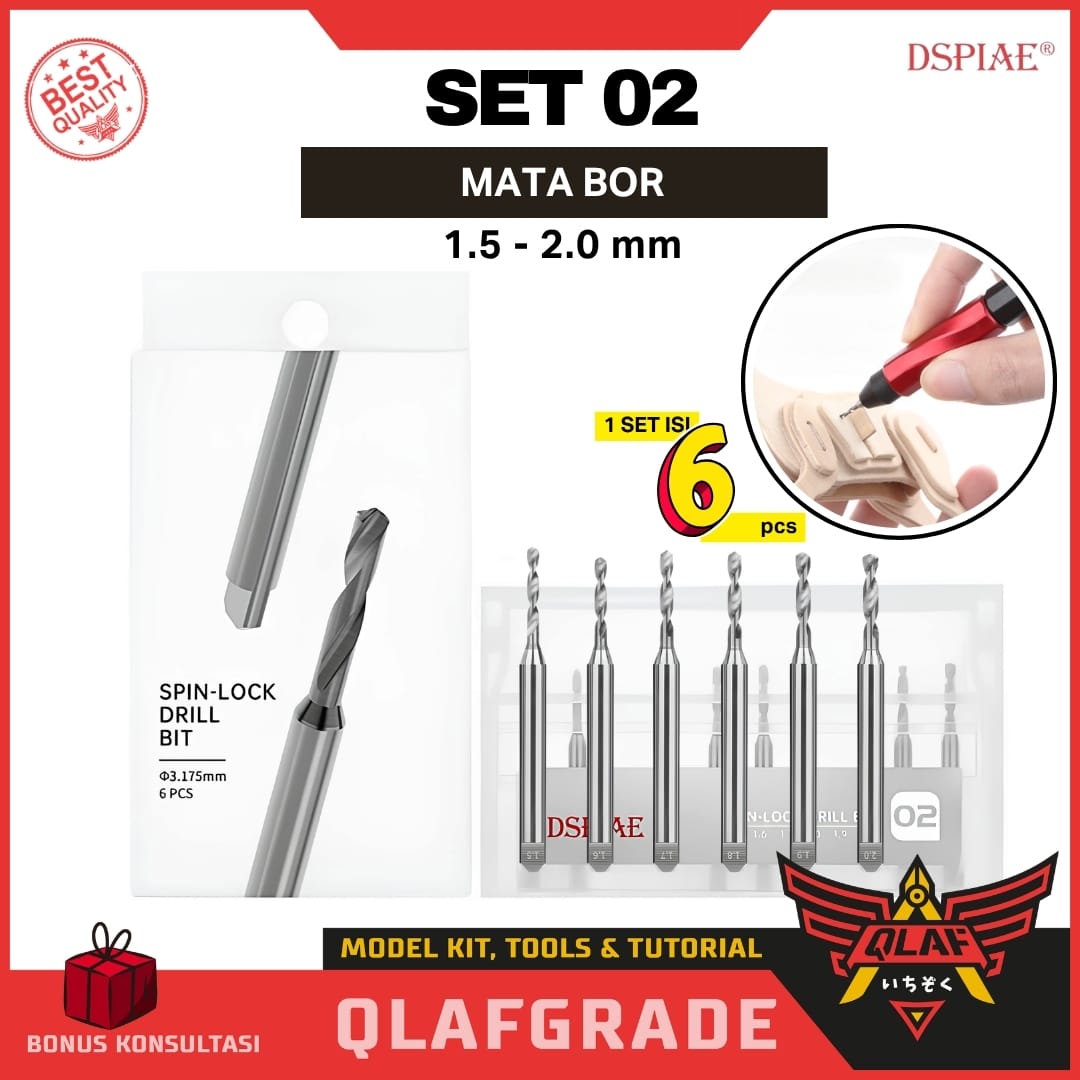 Dspiae Mata Bor SET 02 (XDB-S02) 1.5 - 2.0 mm - Spin-Lock Drill Bit tungsten Mobius Hand Drill bor tangan hobby detailing